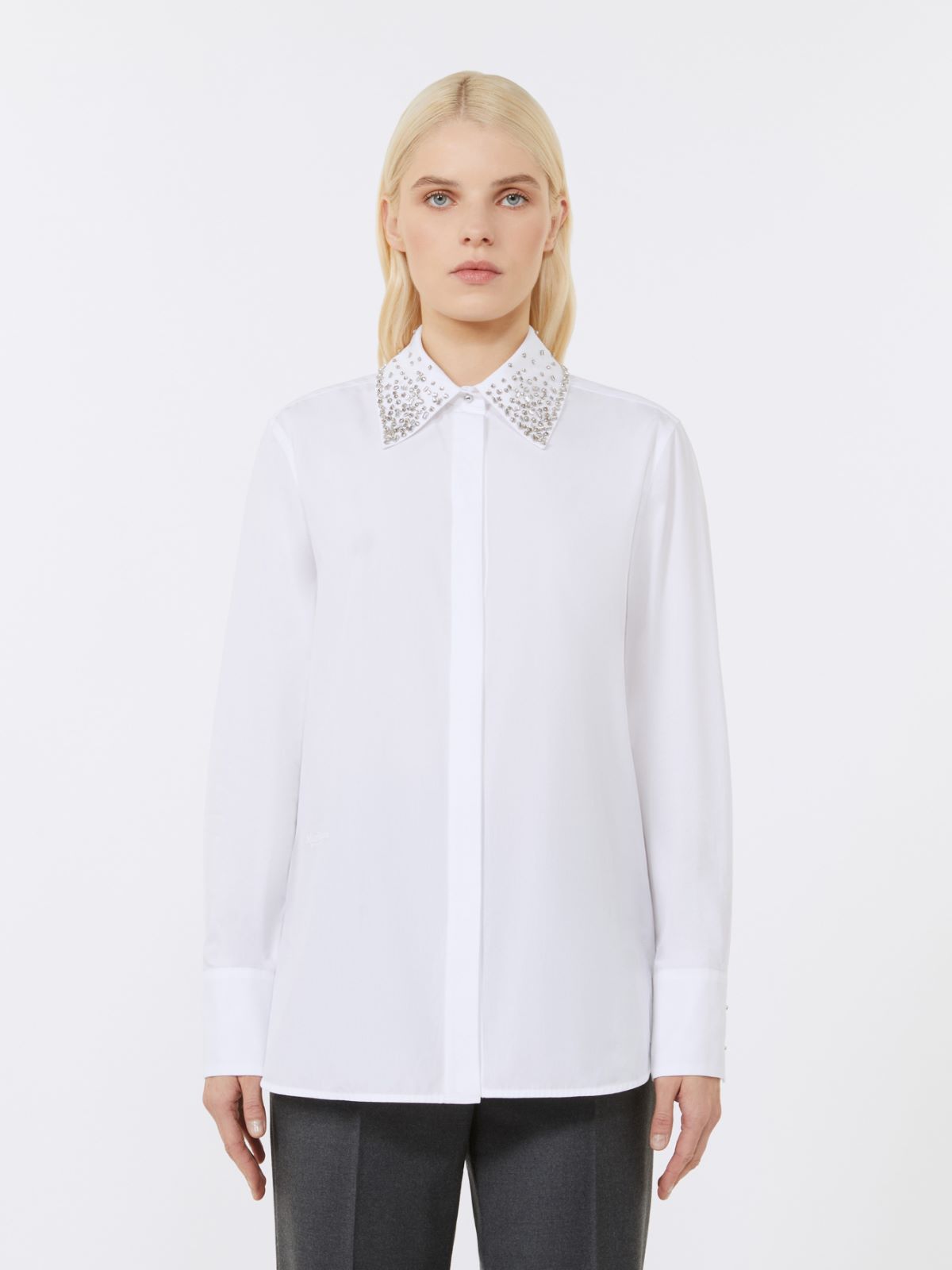 Crystal-adorned poplin shirt - OPTICAL WHITE - Max Mara - 2