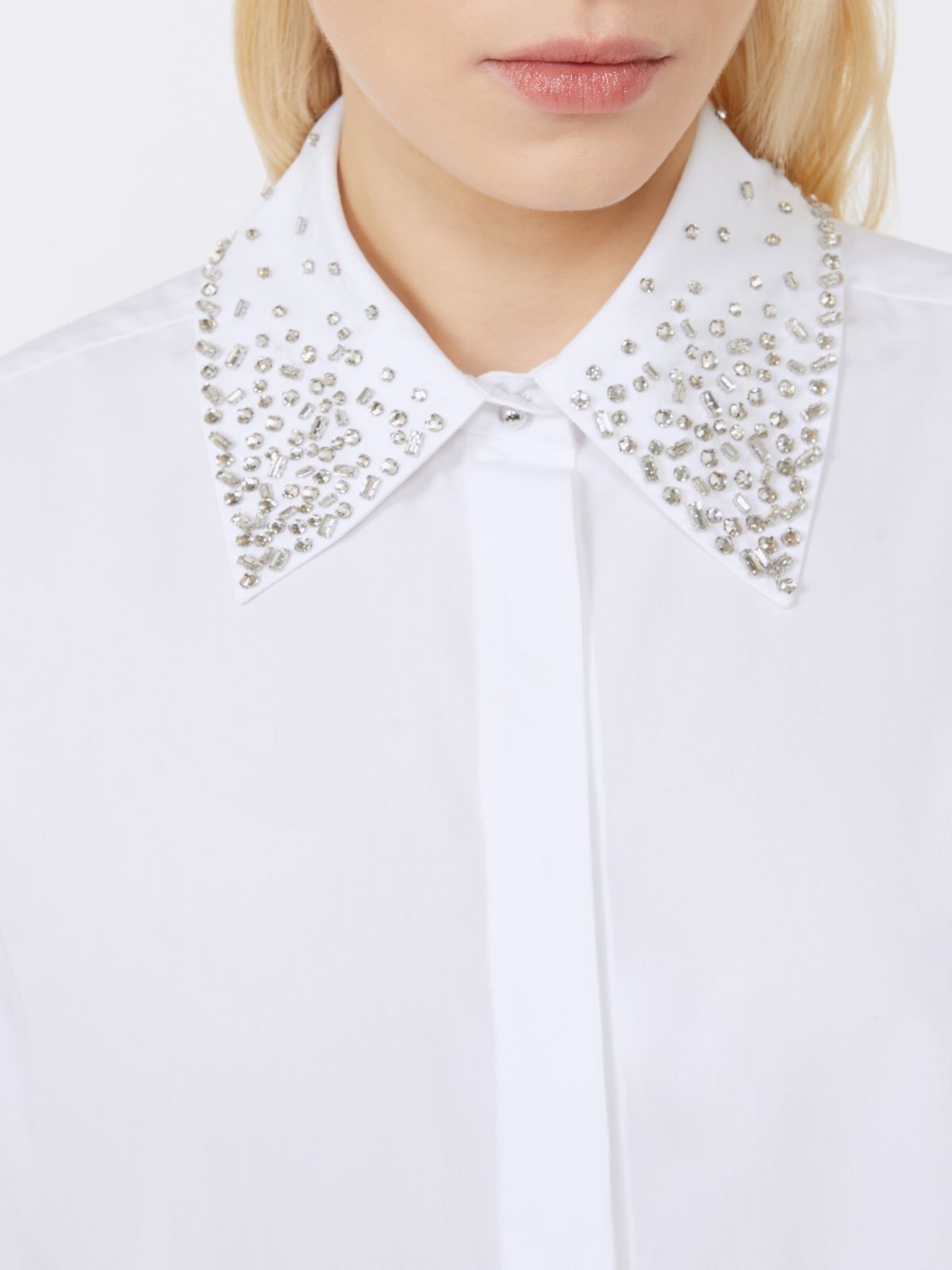 Crystal-adorned poplin shirt - OPTICAL WHITE - Max Mara - 4