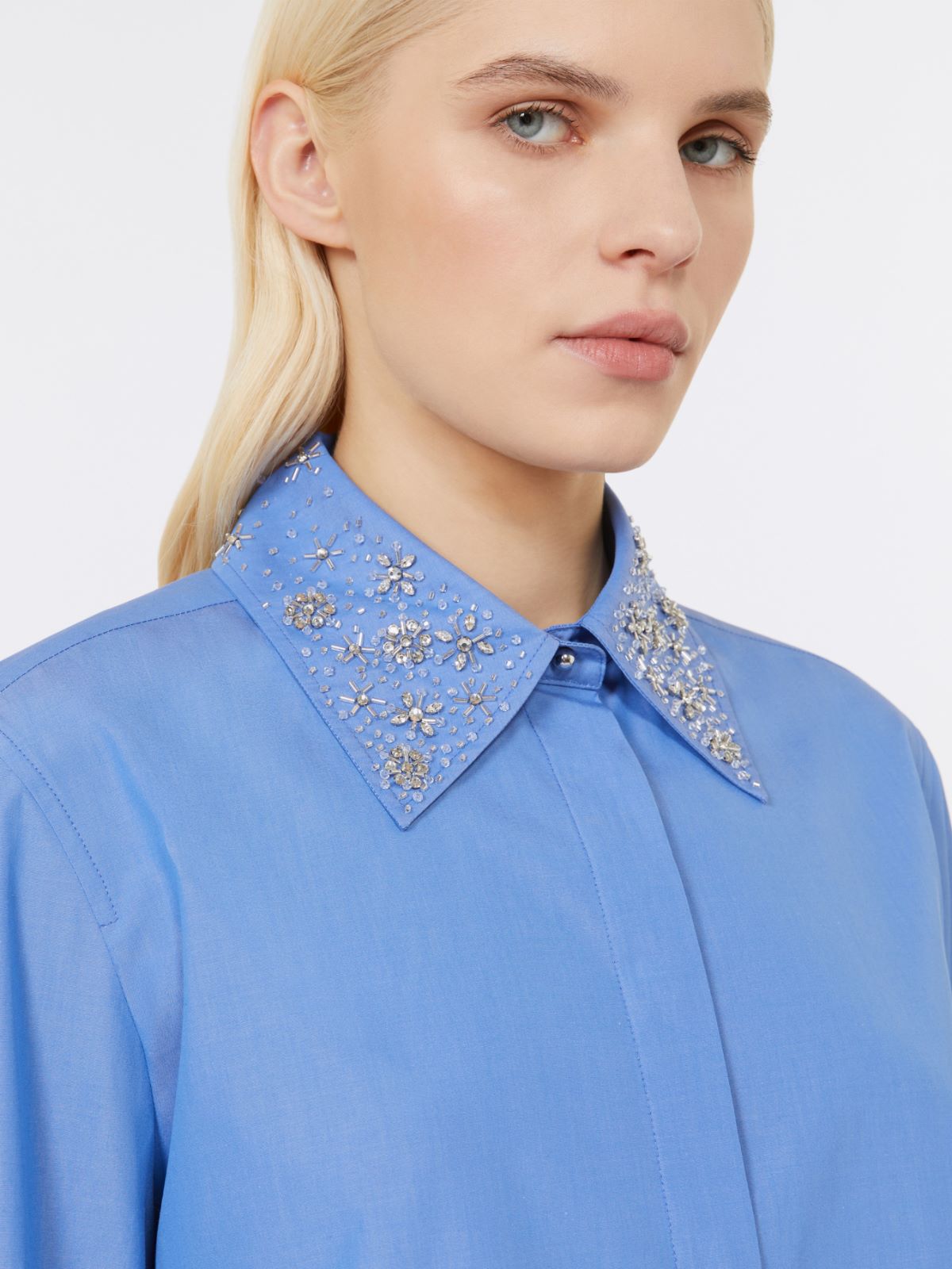 Crystal-adorned poplin shirt - LIGHT BLUE - Max Mara - 2