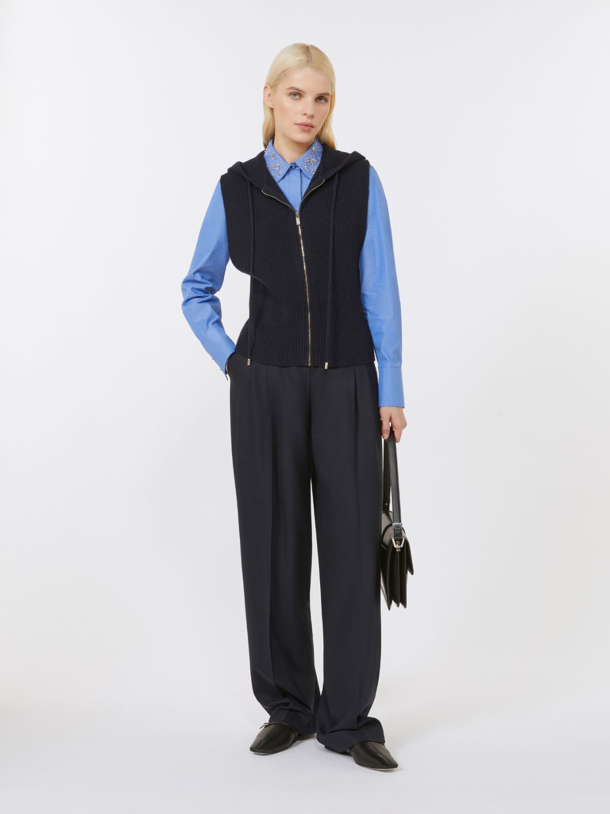 Crystal-adorned poplin shirt - LIGHT BLUE - Max Mara