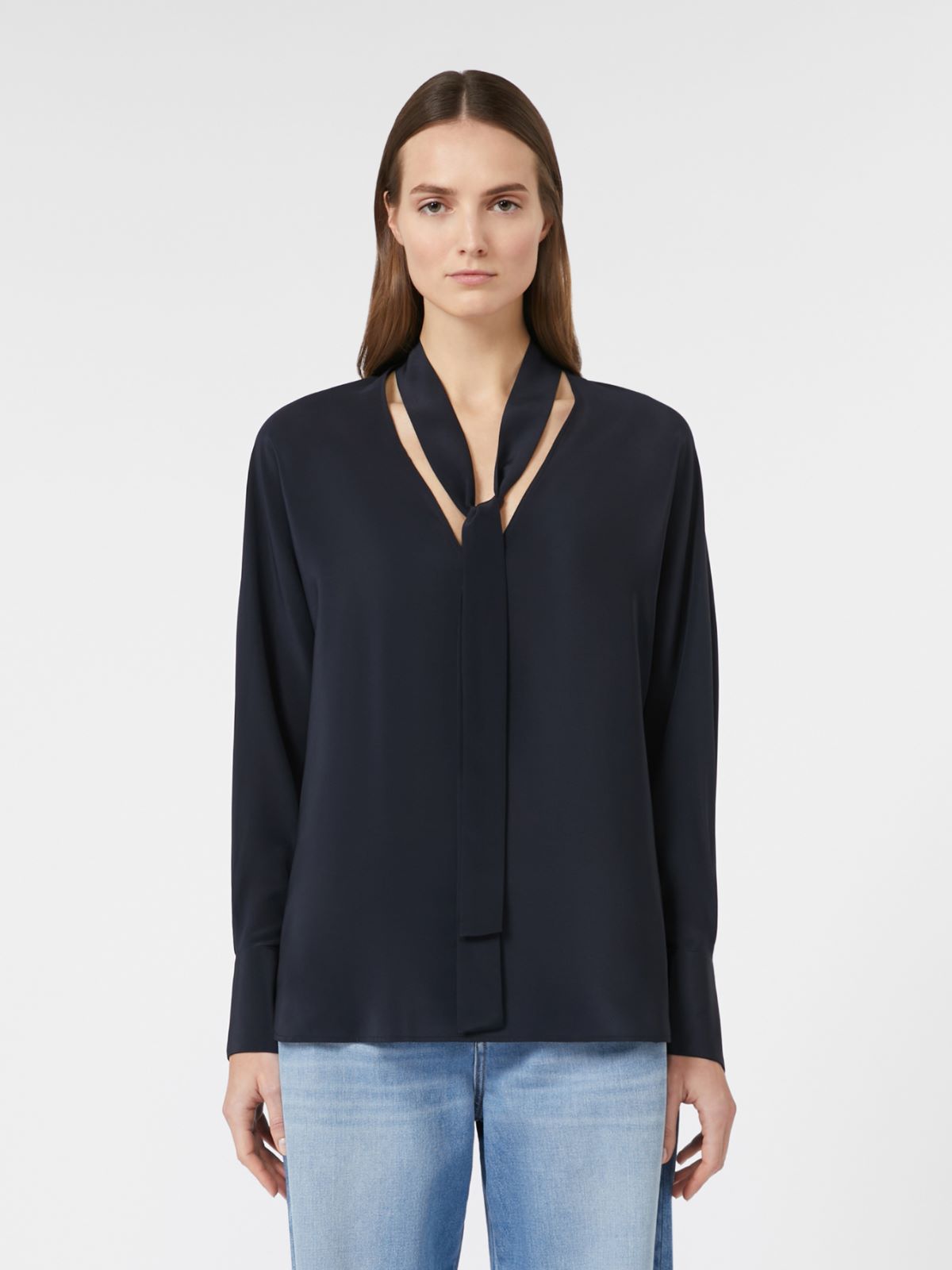 Bluzka z krepdeszynu jedwabnego - GRANATOWY - Max Mara - 2