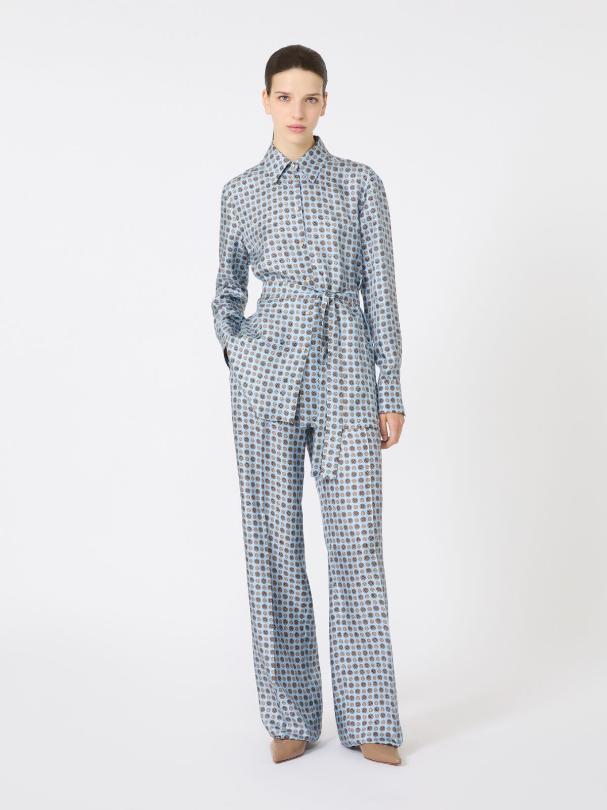 Pantalon droit en soie imprimée - AZURE - Max Mara - 9