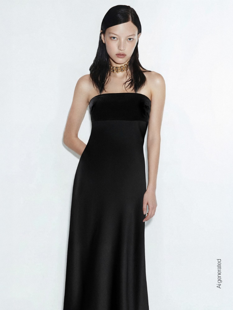 Enver satin and velvet bustier dress + BLACK - Max Mara