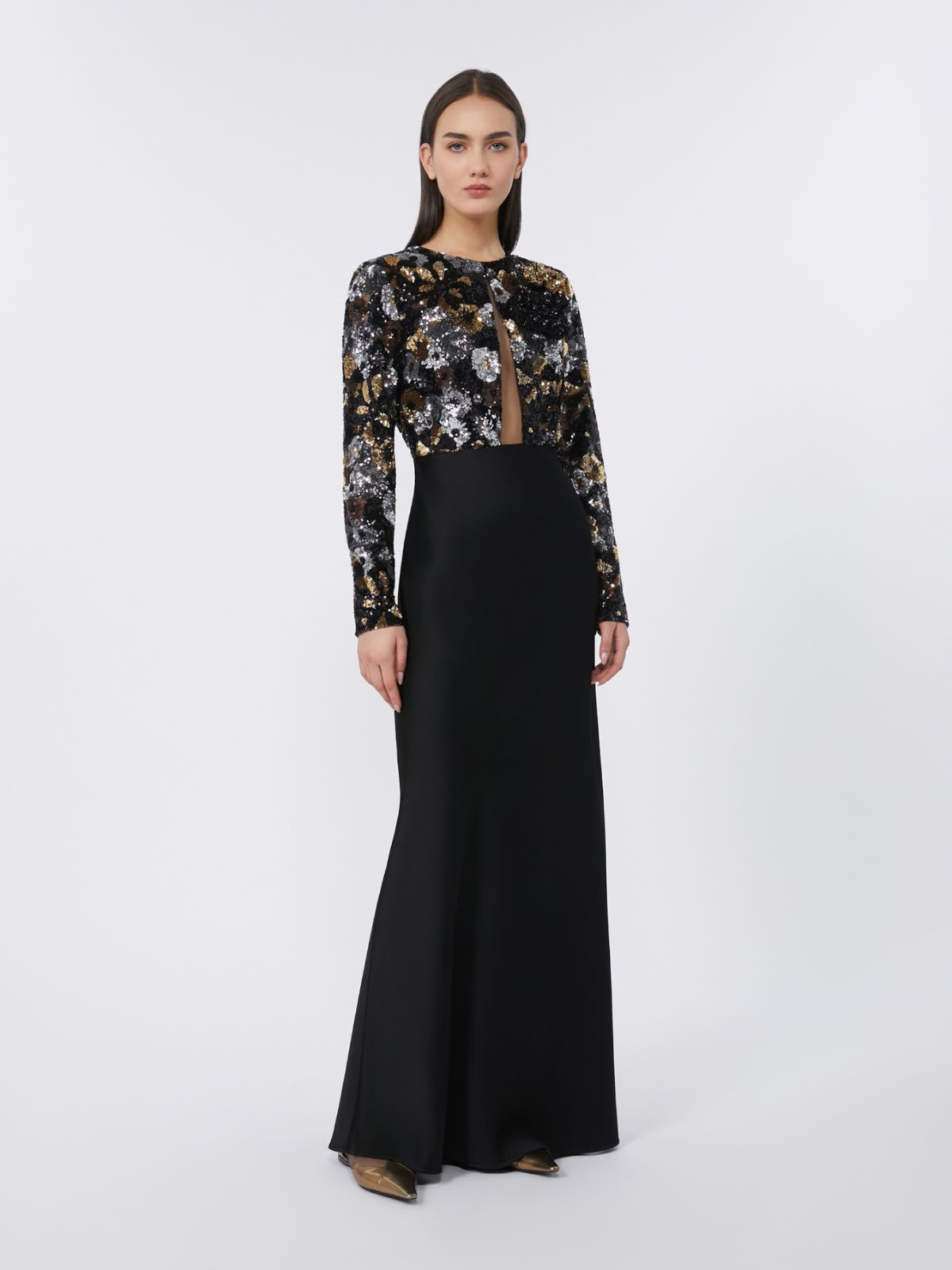 Embroidered tulle and enver satin dress - BLACK - Max Mara