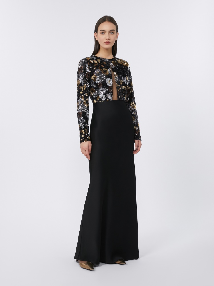 Embroidered tulle and enver satin dress - BLACK - Max Mara