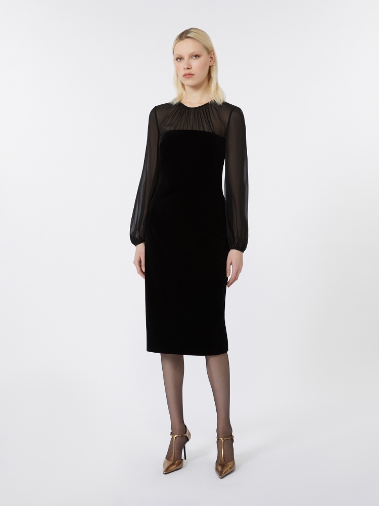 Velvet and georgette dress - BLACK - Max Mara