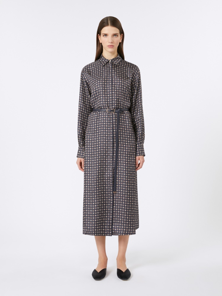 Printed silk shirt dress, navy | 