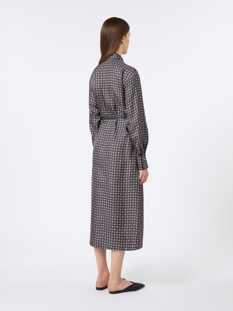 直営♪Max Mara Studio シルク プリント シャツ ドレス MISTER ミスター] シルク プリント シャツ ドレス, navy | 
