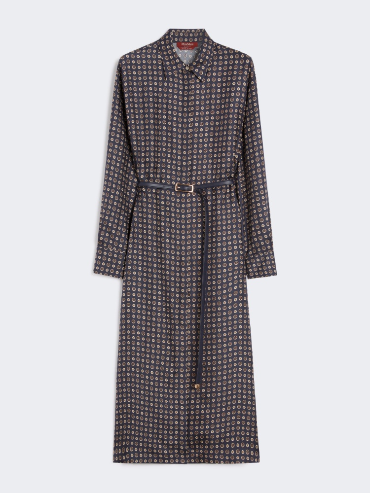 Printed silk shirt dress, navy | 