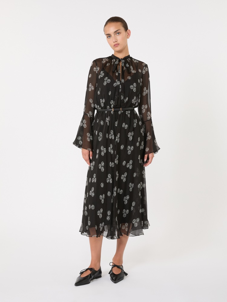 [クレニア] ピュア シルク シフォン プリント ドレス - BLACK - Max Mara