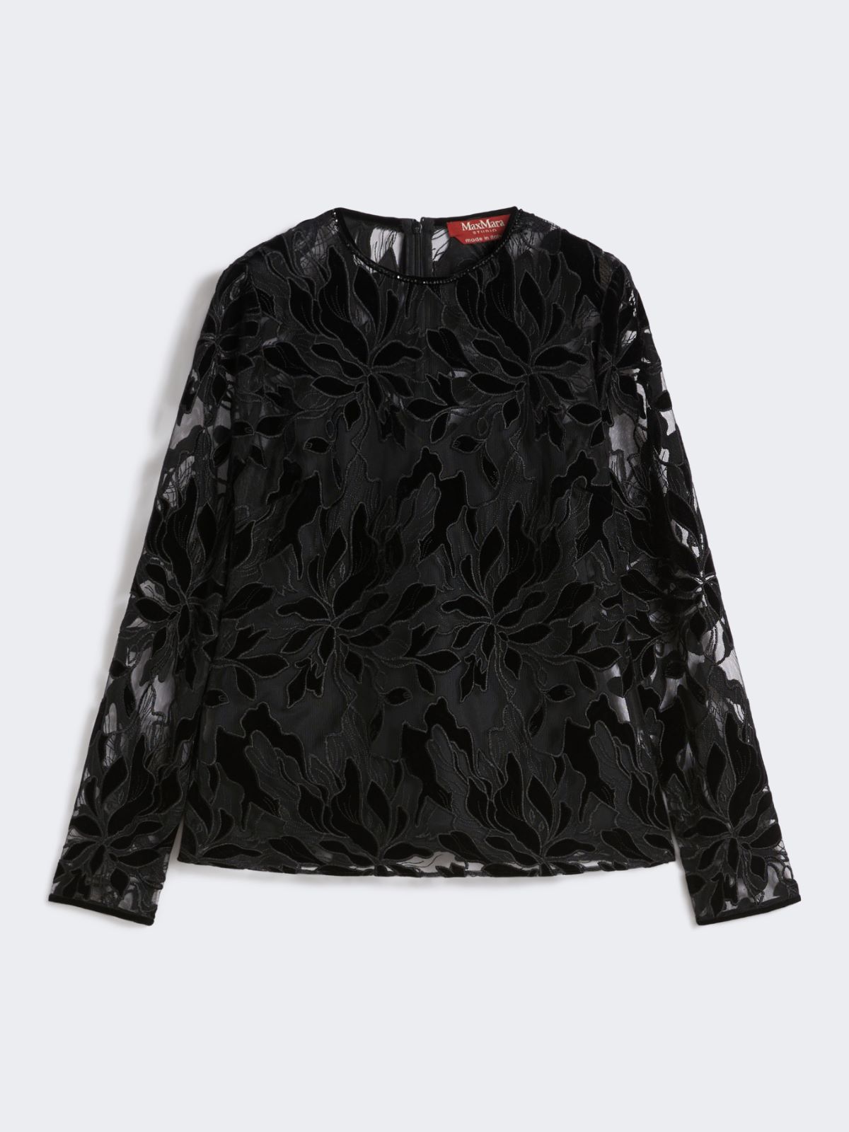Tulle T-shirt with velvet embroidery - BLACK - Max Mara - 9
