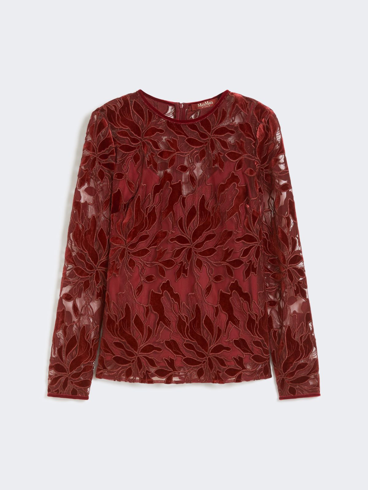 Tulle T-shirt with velvet embroidery - BORDEAUX - Max Mara - 9