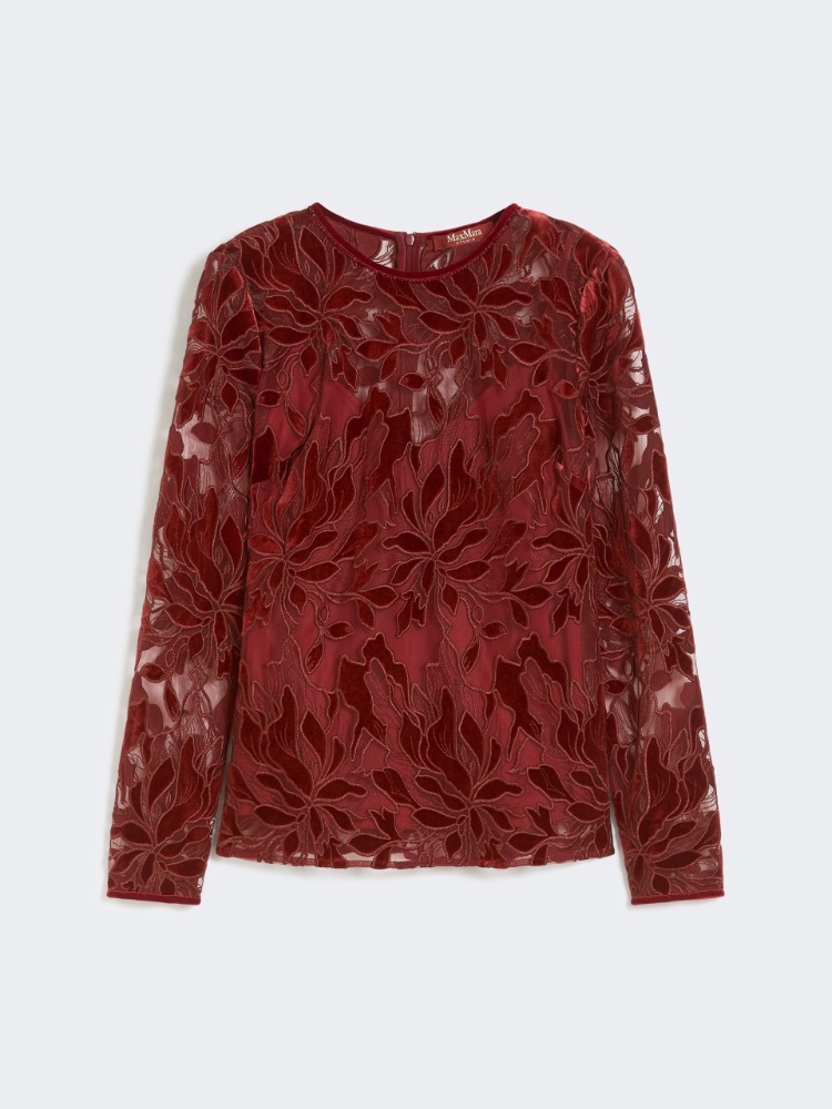 Tulle T-shirt with velvet embroidery - BORDEAUX - Max Mara