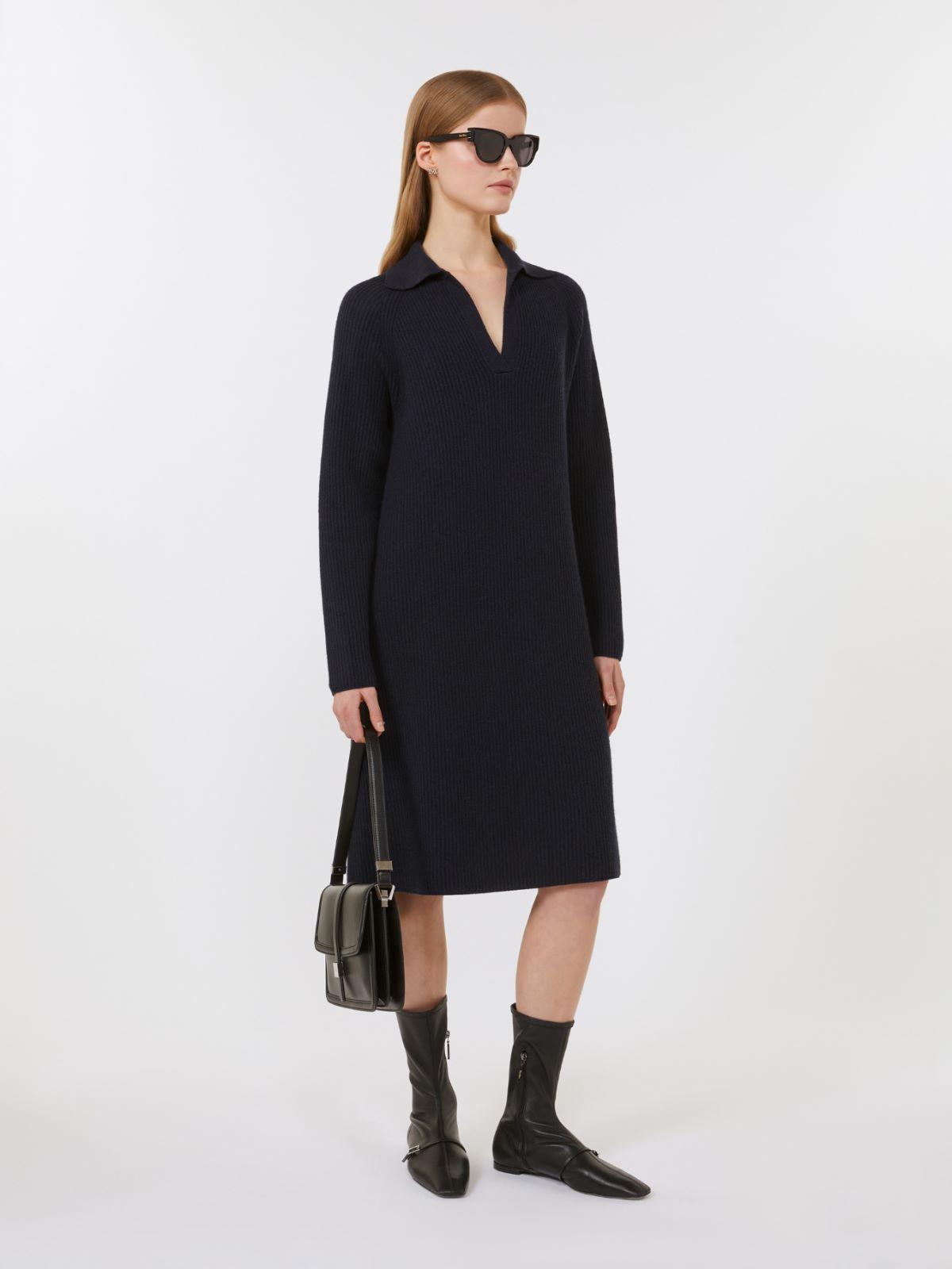 Relaxed-fit wool and cashmere dress - NAVY - Max Mara