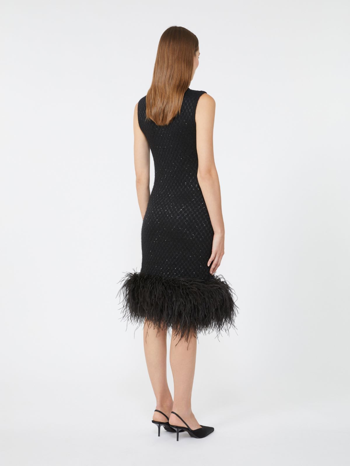 Sukienka mini z wełny i moheru z piórami - CZARNY - Max Mara - 3