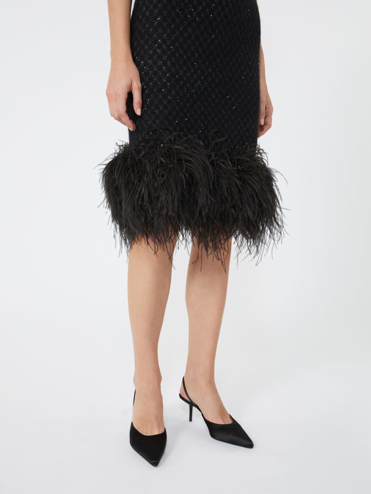 Sukienka mini z wełny i moheru z piórami - CZARNY - Max Mara - 5