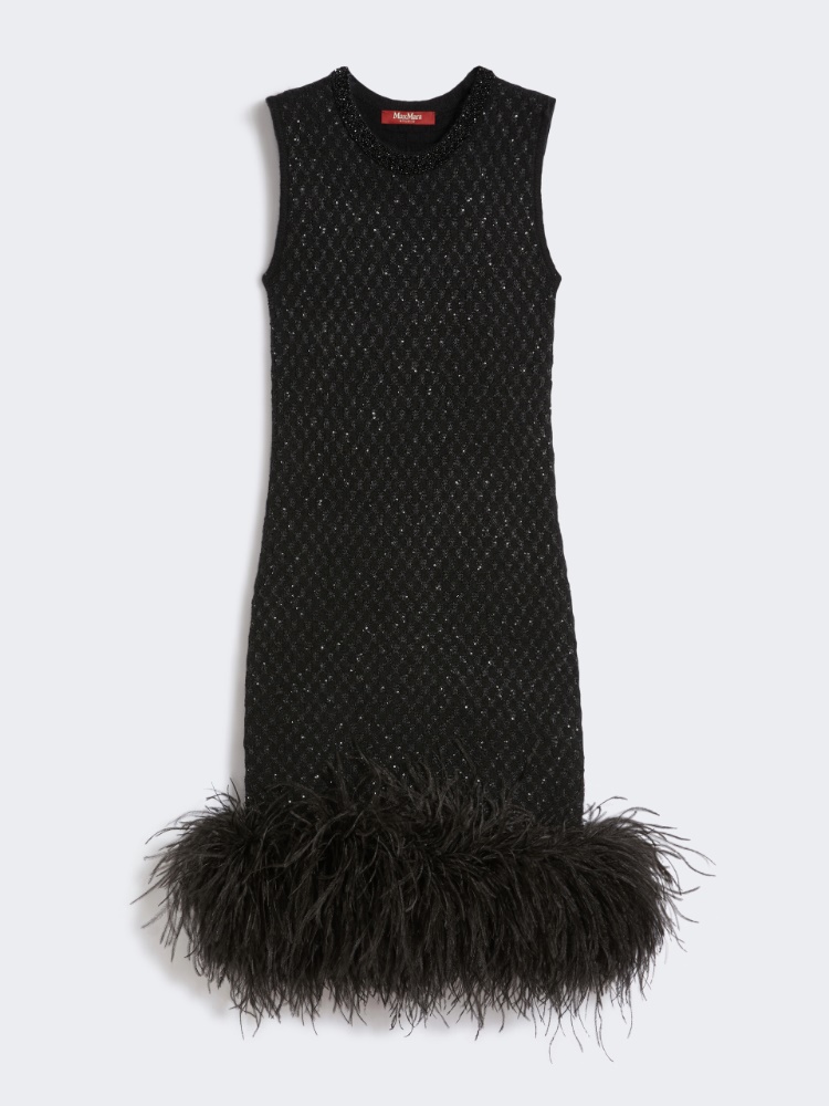 Wool and mohair mini dress with feather detail - BLACK - Max Mara