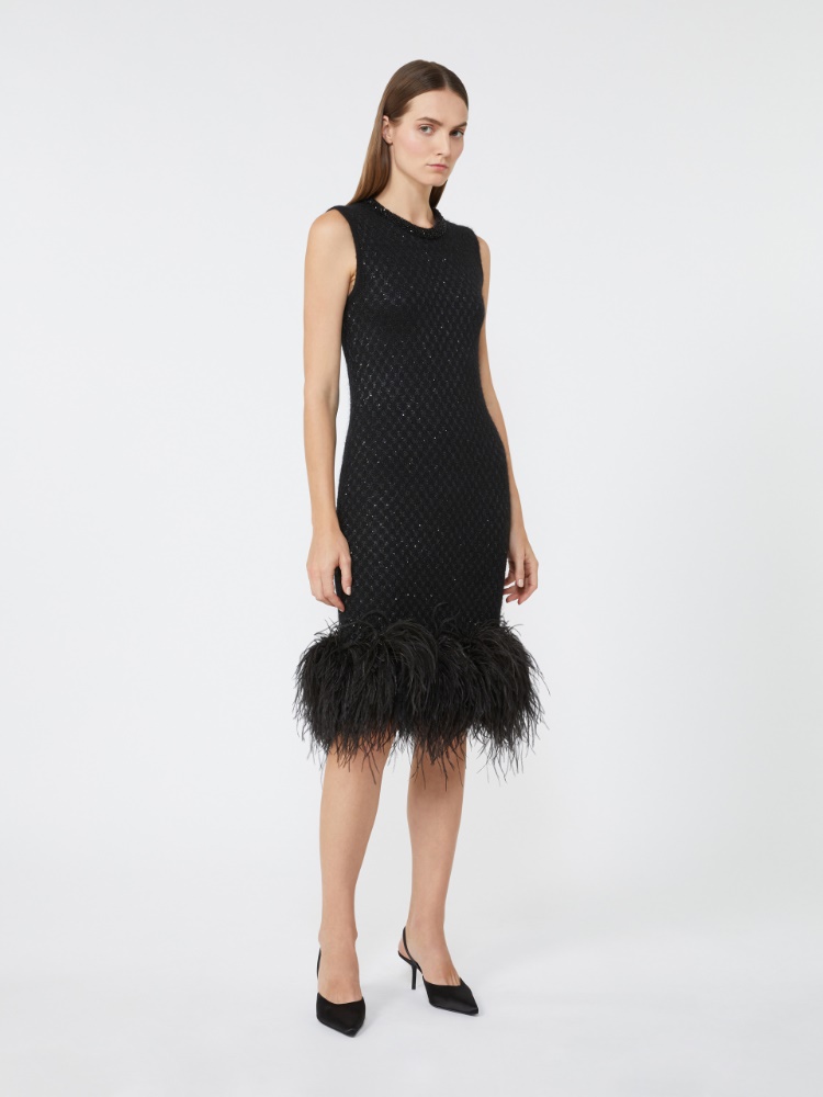 Wool and mohair mini dress with feather detail - BLACK - Max Mara