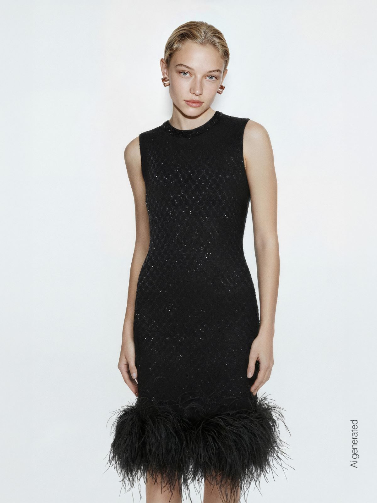 Wool and mohair mini dress with feather detail - BLACK - Max Mara