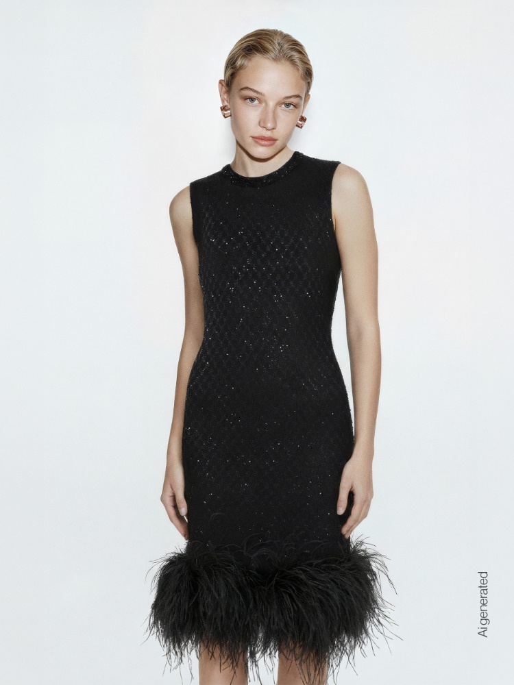 Wool and mohair mini dress with feather detail + BLACK - Max Mara
