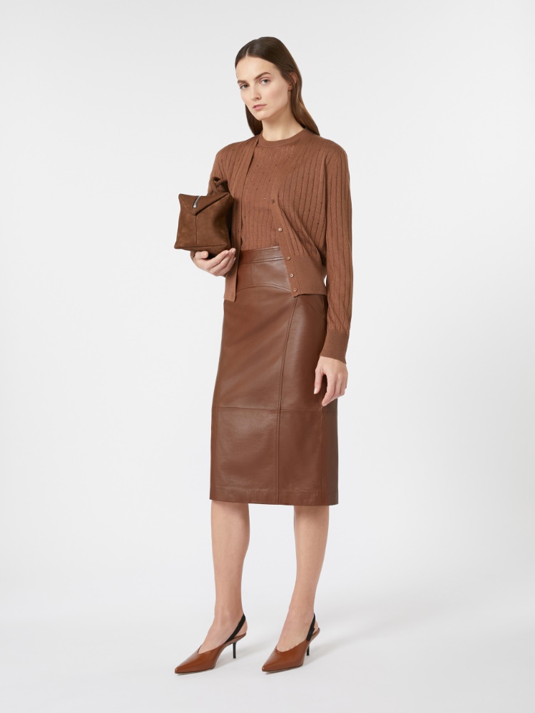 Rhinestone-adorned wool and silk cardigan - BEIGE - Max Mara