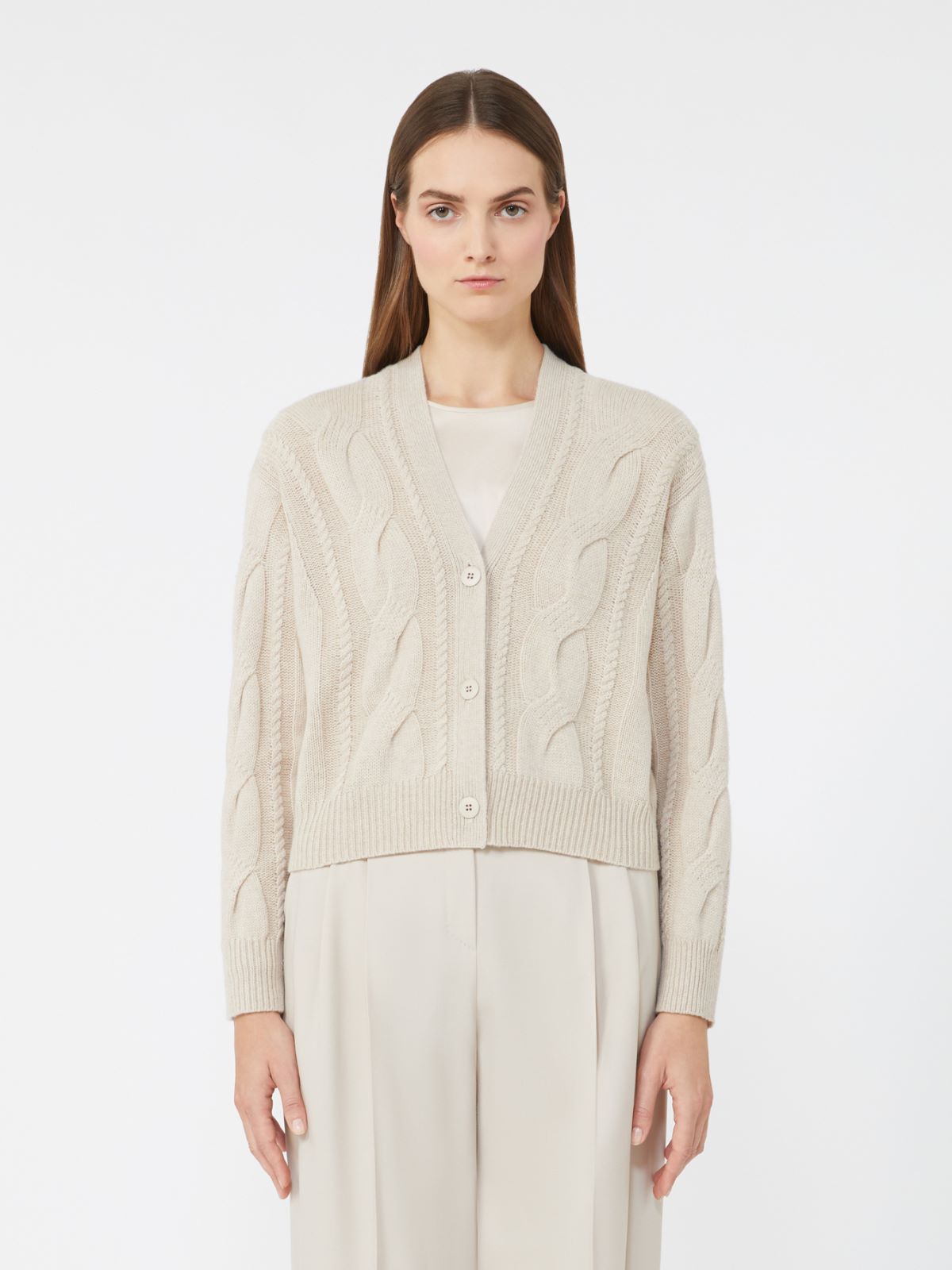 Cable-knit wool and cashmere cardigan - BEIGE - Max Mara - 2
