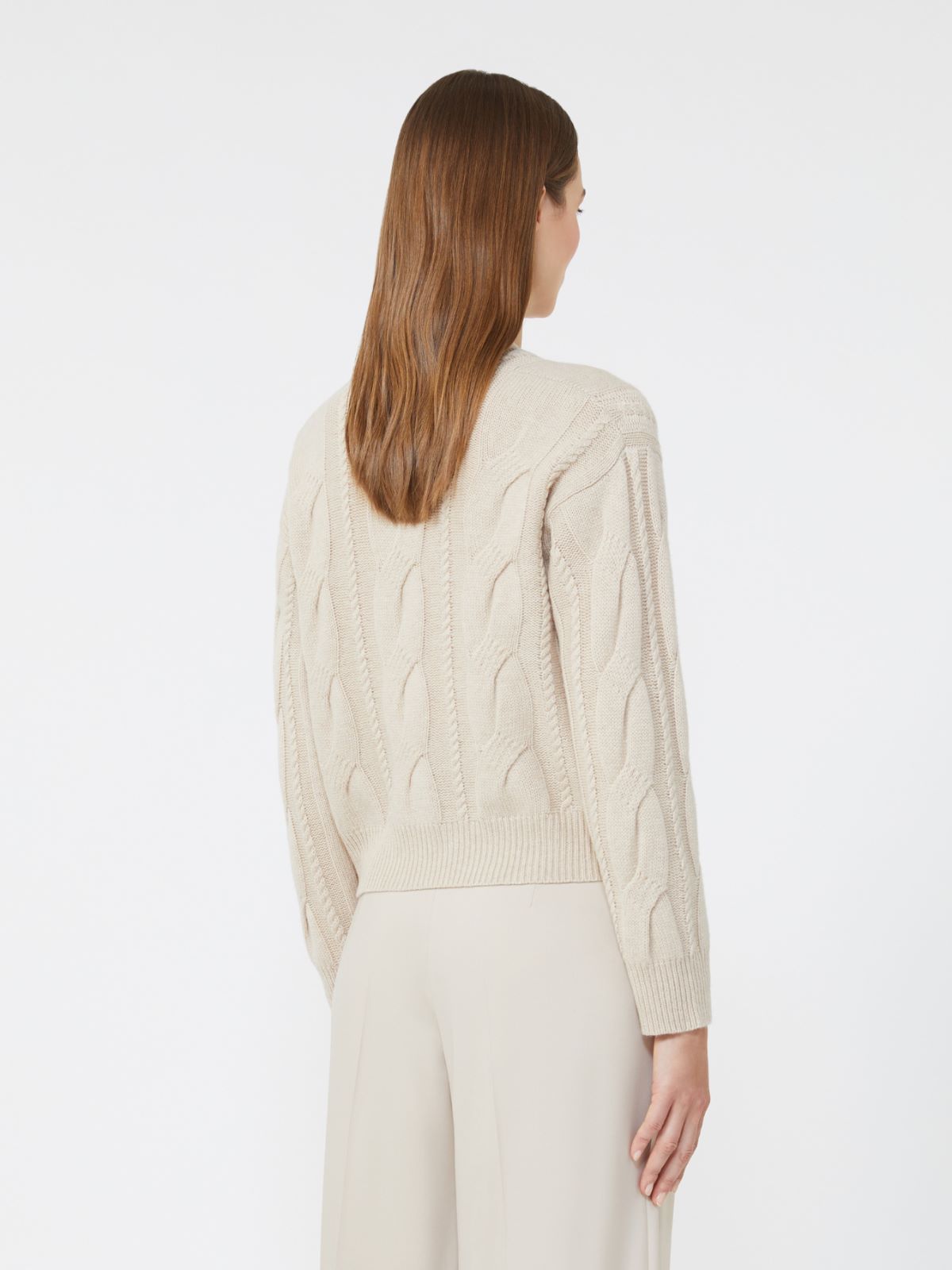 Cable-knit wool and cashmere cardigan - BEIGE - Max Mara - 3