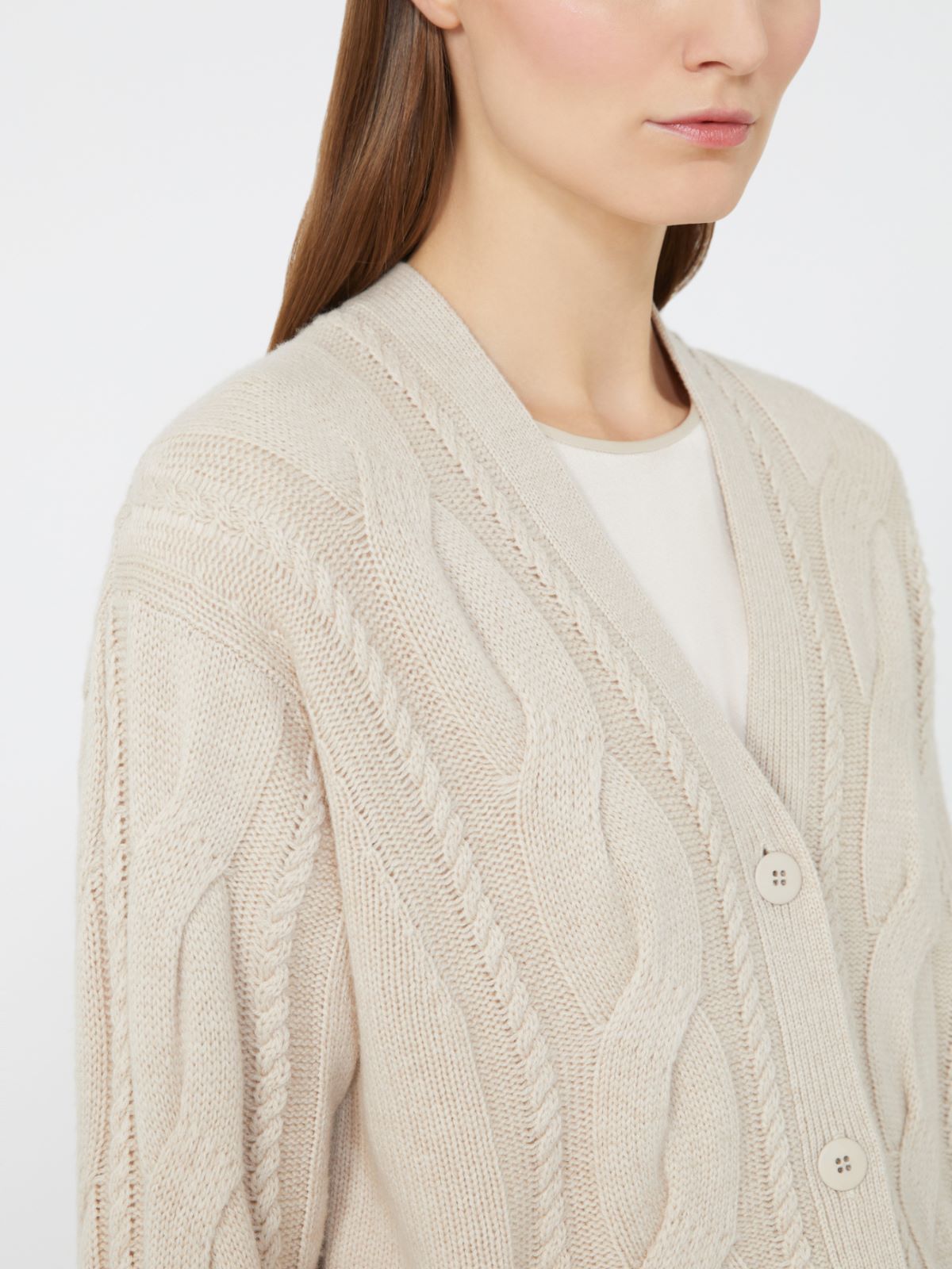 Cable-knit wool and cashmere cardigan - BEIGE - Max Mara - 4
