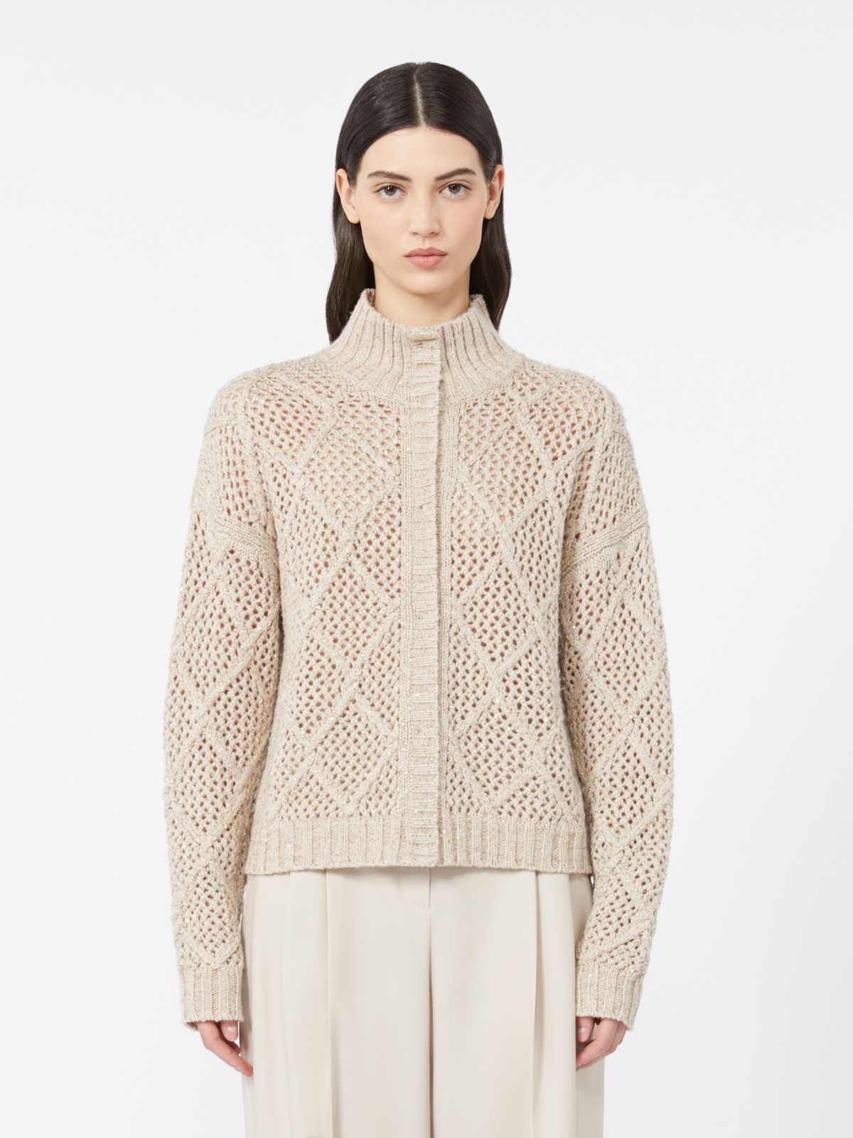 Sequinned wool and cashmere cardigan - BEIGE - Max Mara - 2