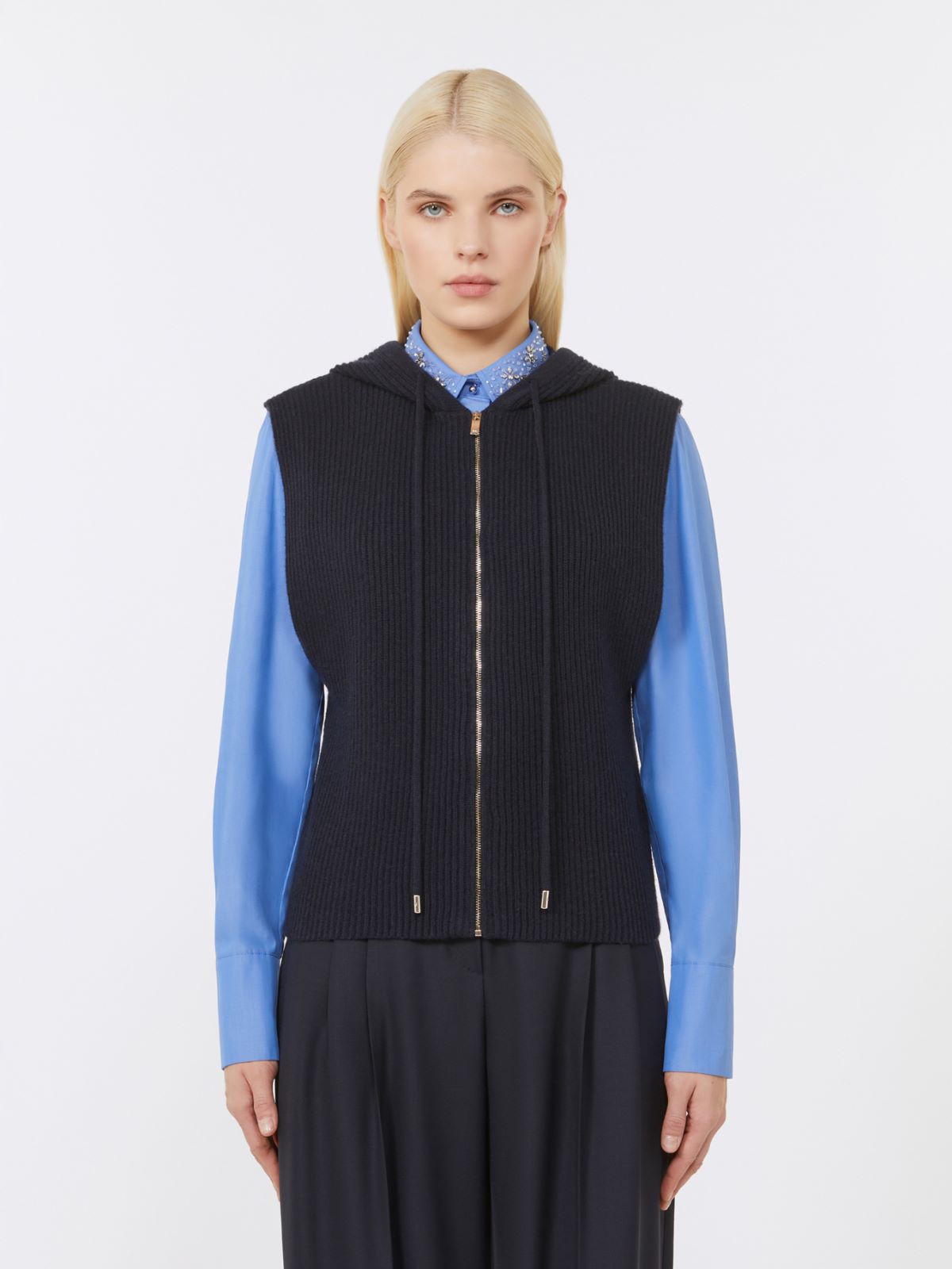 Wool and cashmere hooded gilet - NAVY - Max Mara - 2