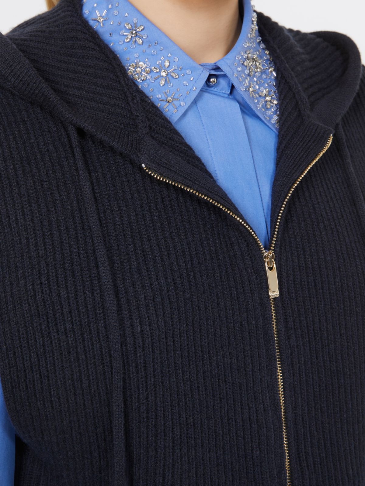 Wool and cashmere hooded gilet - NAVY - Max Mara - 4
