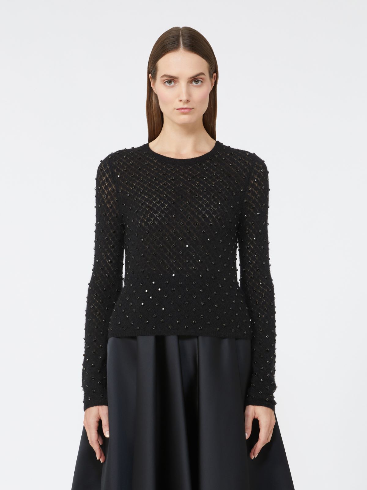 Embroidered wool and mohair yarn sweater - BLACK - Max Mara - 2