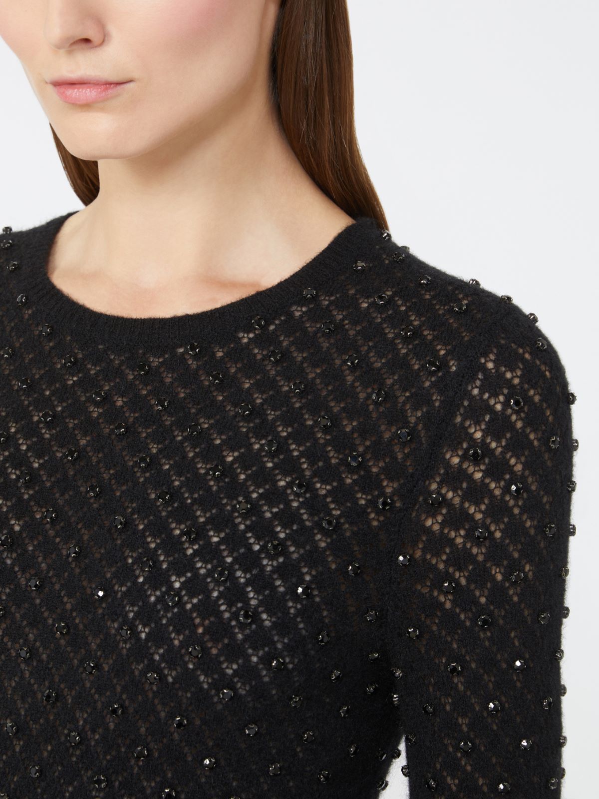 Embroidered wool and mohair yarn sweater - BLACK - Max Mara - 4
