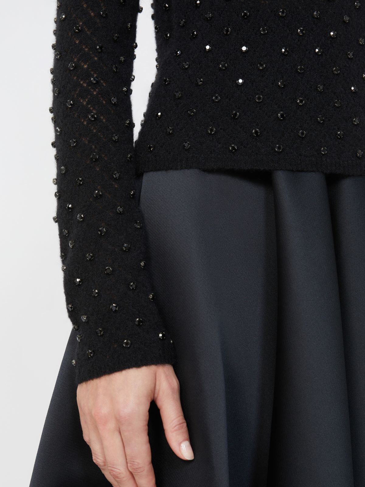 Embroidered wool and mohair yarn sweater - BLACK - Max Mara - 5