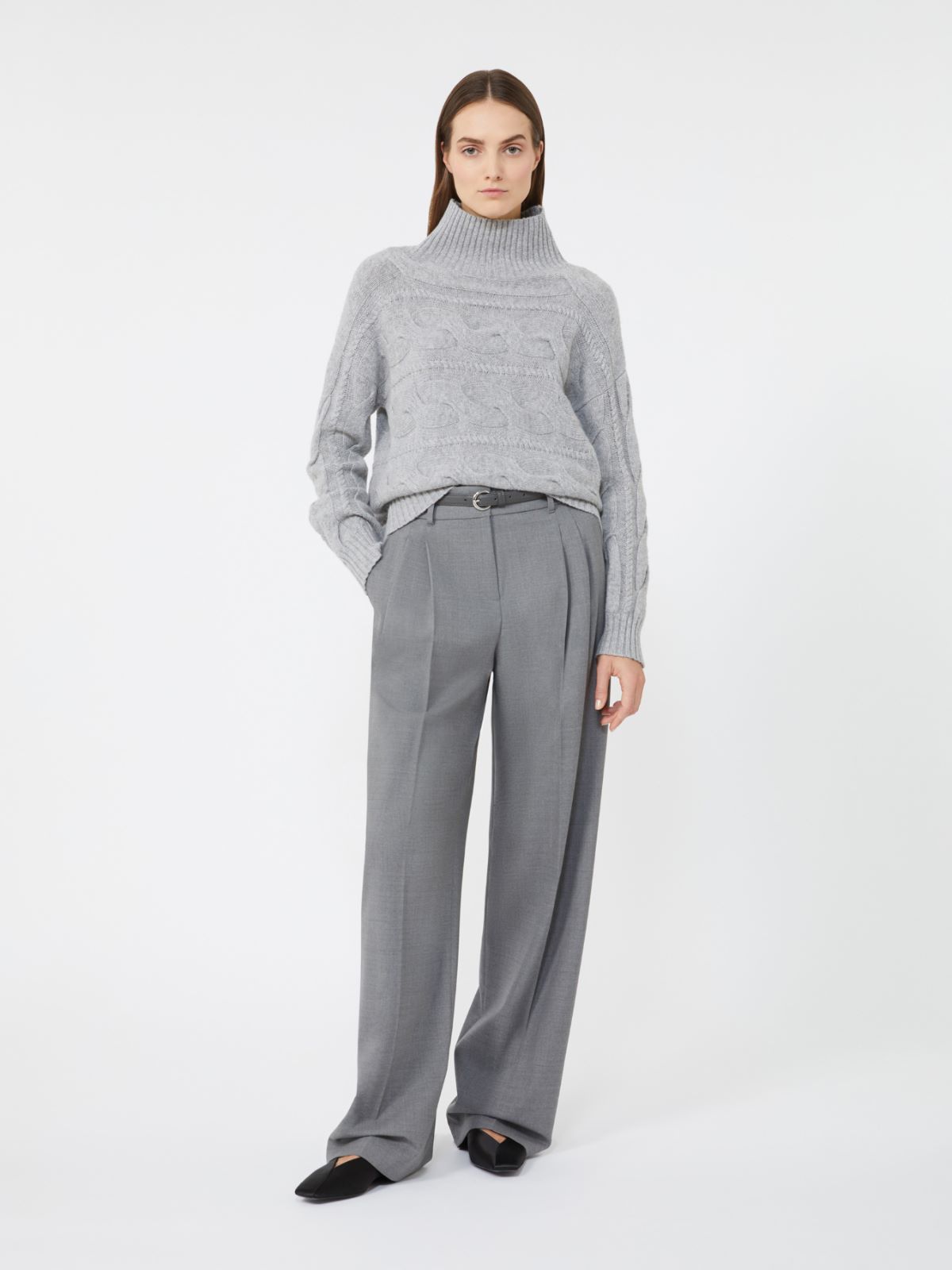 Wool and cashmere cable-knit sweater - LIGHT GREY - Max Mara