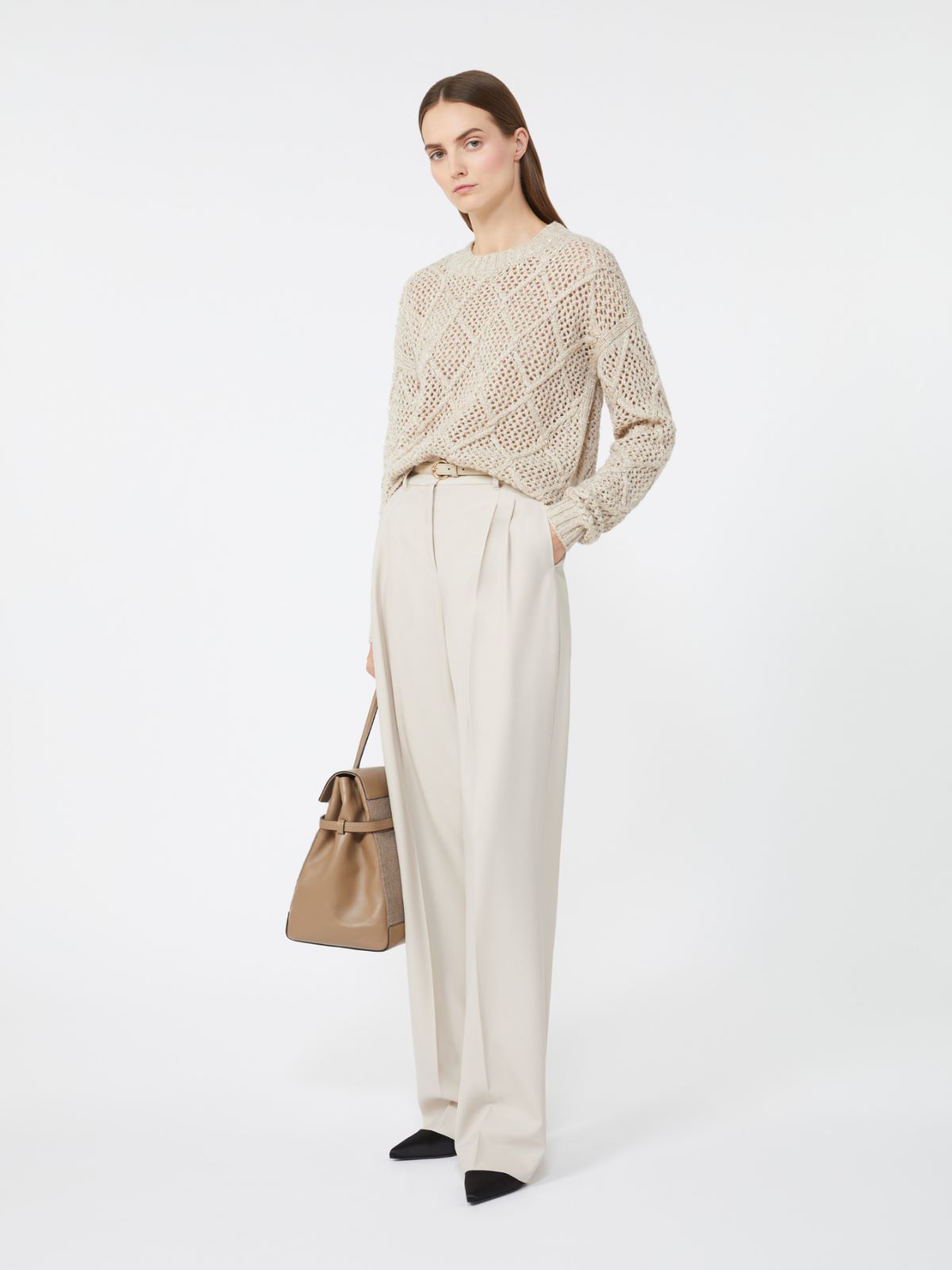 Boxy sweater in wool and cashmere with sequins - BEIGE - Max Mara