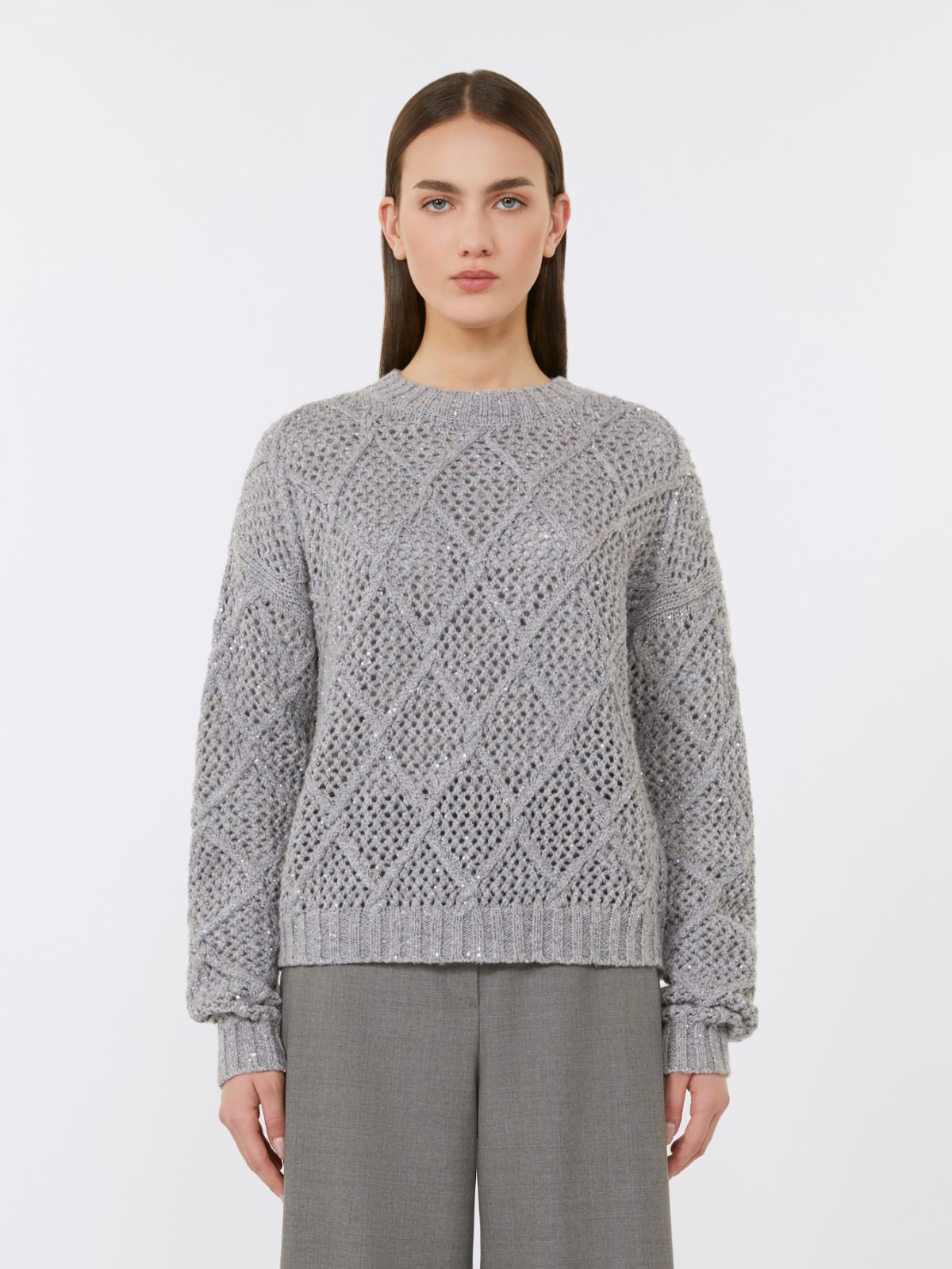 Boxy sweater in wool and cashmere with sequins - LIGHT GREY - Max Mara - 2