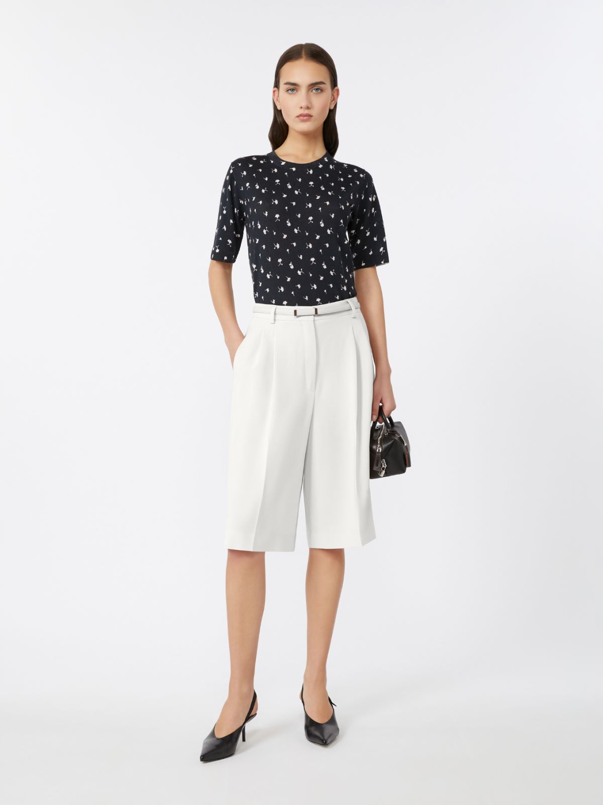 [リビコ] ウール アンド シルク プリント ニット - BLACK - Max Mara