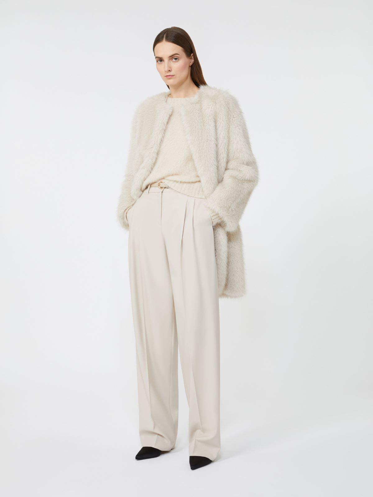 Crewneck sweater in mohair blend yarn - BEIGE - Max Mara