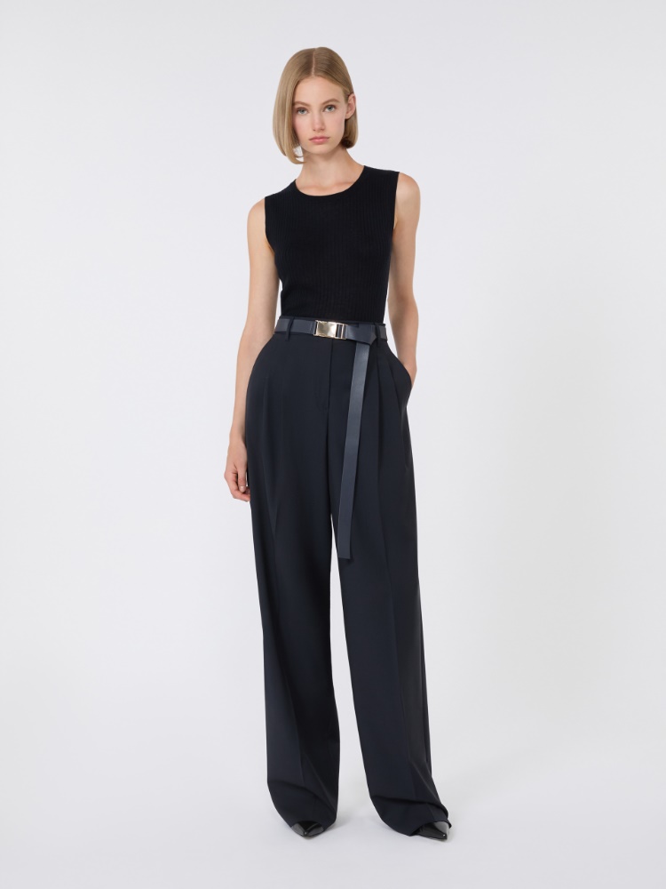 Silk and wool yarn top - NAVY - Max Mara
