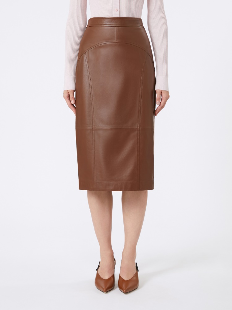 スカート Max Mara Studio Burgundy leather Taiga skirt 6406015106002-b-