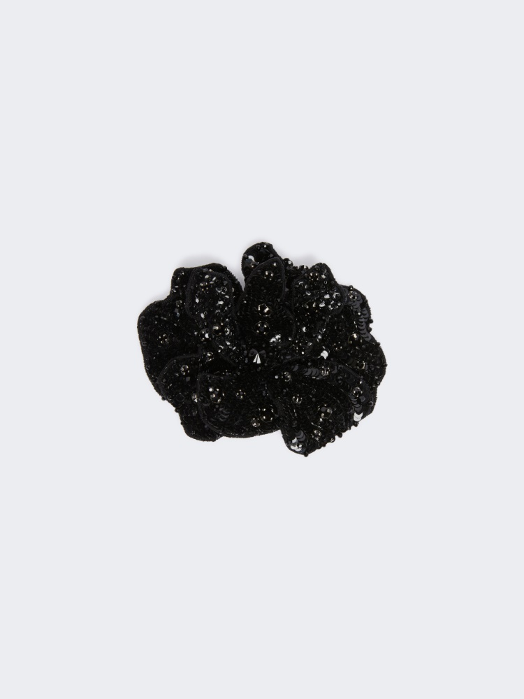 Crystal-adorned floral brooch - BLACK - Max Mara
