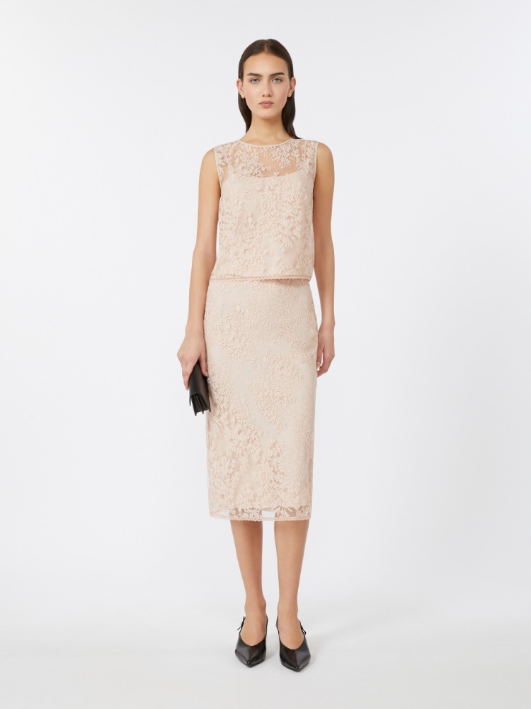[コスモ] フローラル レース ペンシル スカート - PINK - Max Mara