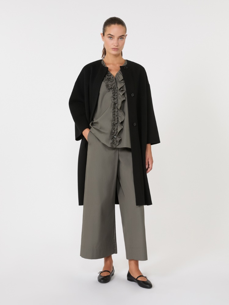 [ヘレーネ] ピュア ウール ダブルフェイス ノーカラー コート - BLACK - Max Mara