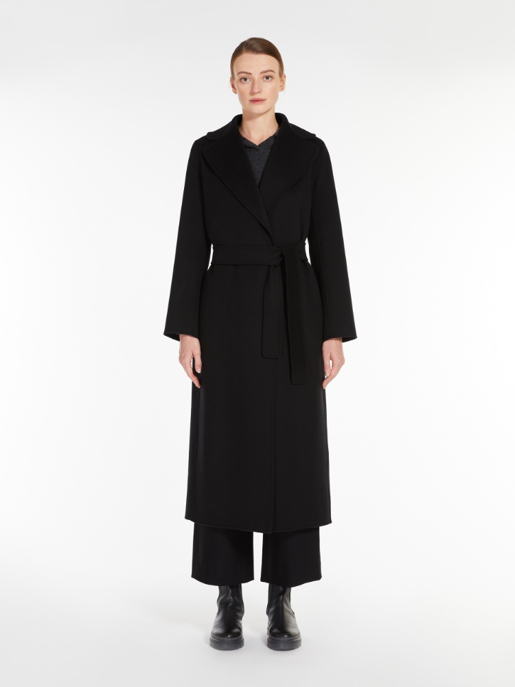 Wool drap wrap coat, black | 