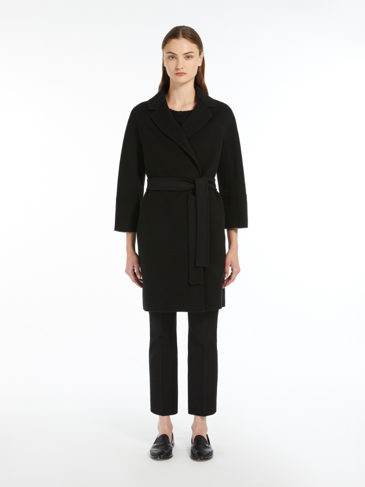 Short double-faced wool coat, black | 
