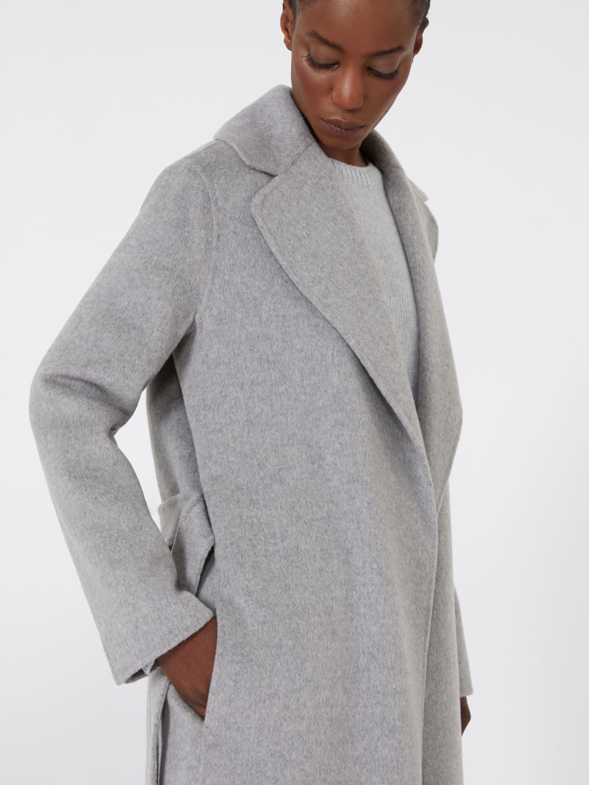 Wool and cashmere coat with belt - LIGHT GREY - Max Mara - 4