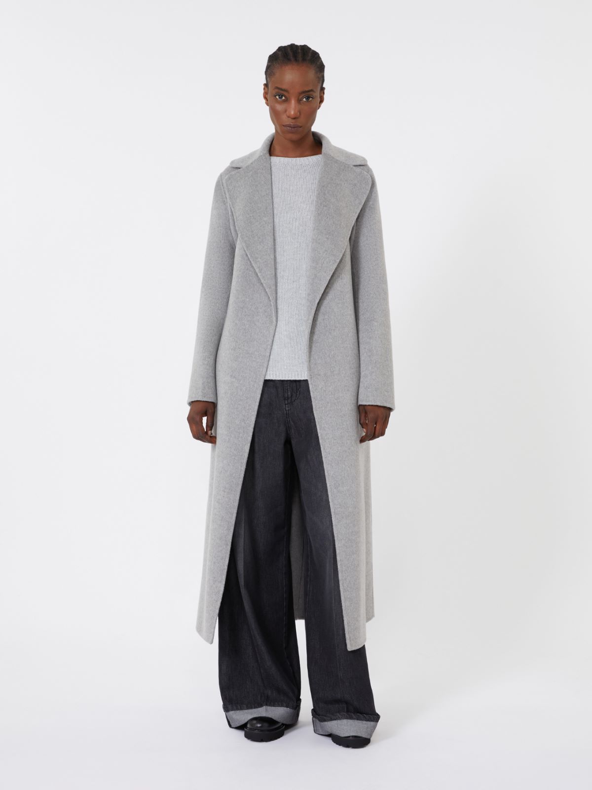 Wool and cashmere coat with belt - LIGHT GREY - Max Mara