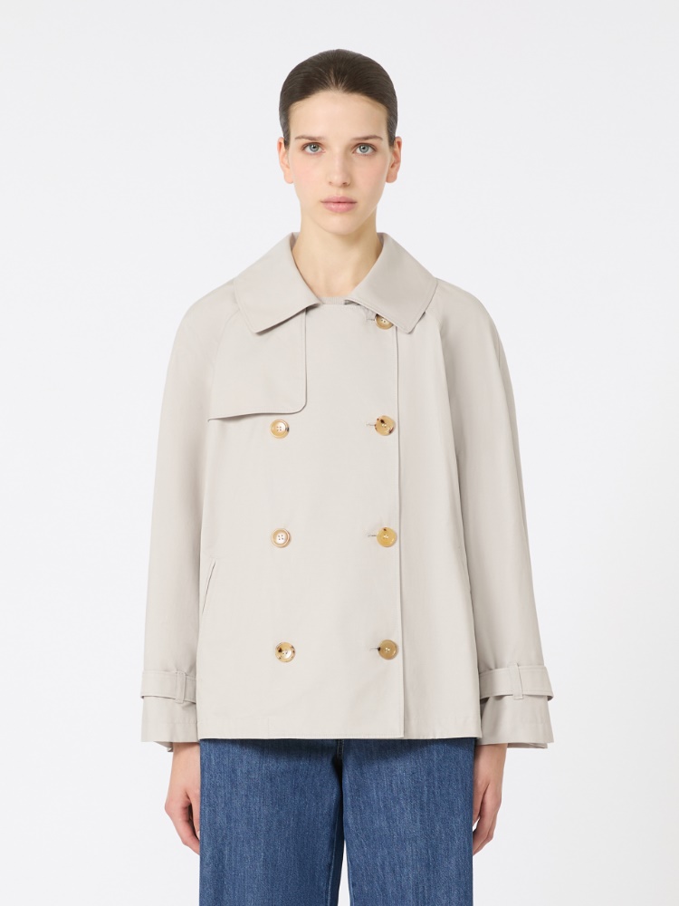 Short water-repellent cotton twill trench coat, ecru | 