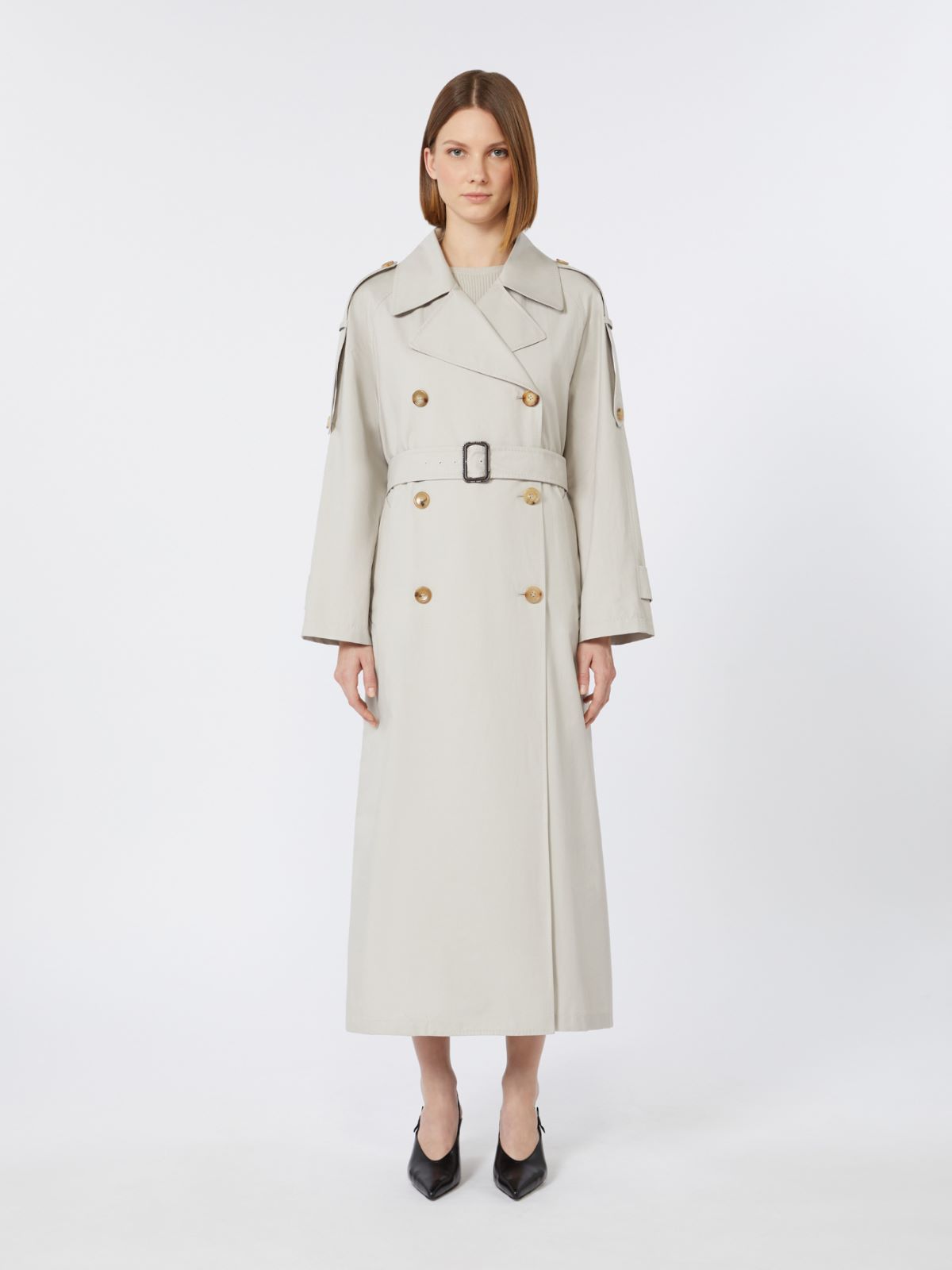 Long double-breasted trench coat in water-repellent cotton twill - ECRU - Max Mara - 2